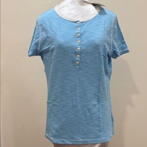 NWT - RLR - Ralph Lauren Sky Blue Pin Striped Henley Short Sleeve Tee (sz X-lg)